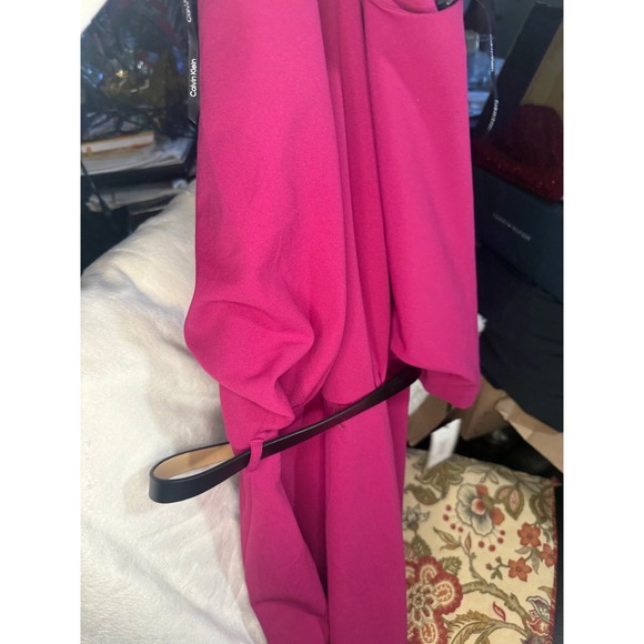 Calvin Klein Womens Berry Pink Belted Sheath Dress CD2C1Q2G Short Sleeve Size 4 - Picture 4 of 8